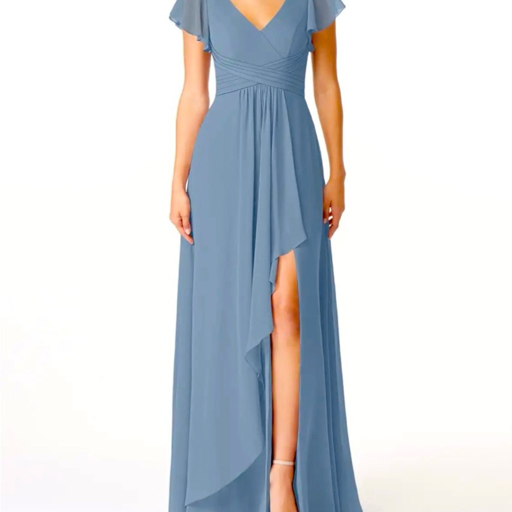 Azazie Omari Dusty Blue A-line Chiffon Dress
